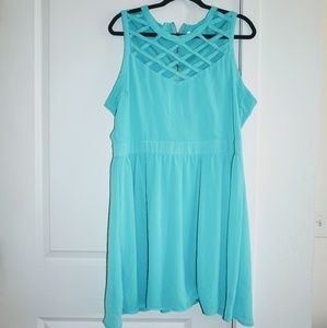 XXL teal caged neckline dress